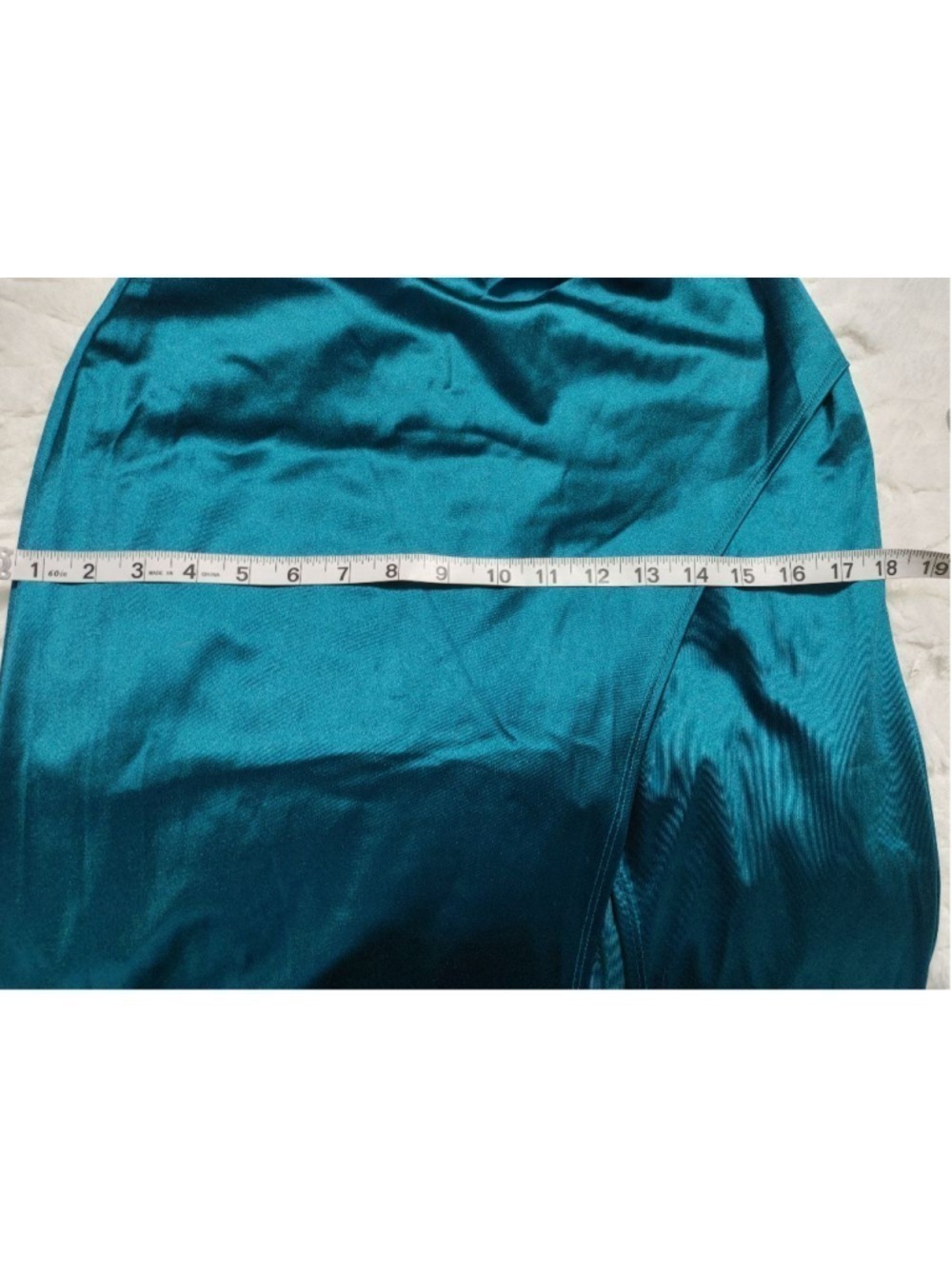 Women's Emerald Sundae Emerald Green Satin Sheath Slip V Wrap Dress with Slit *M - Picture 6 of 13